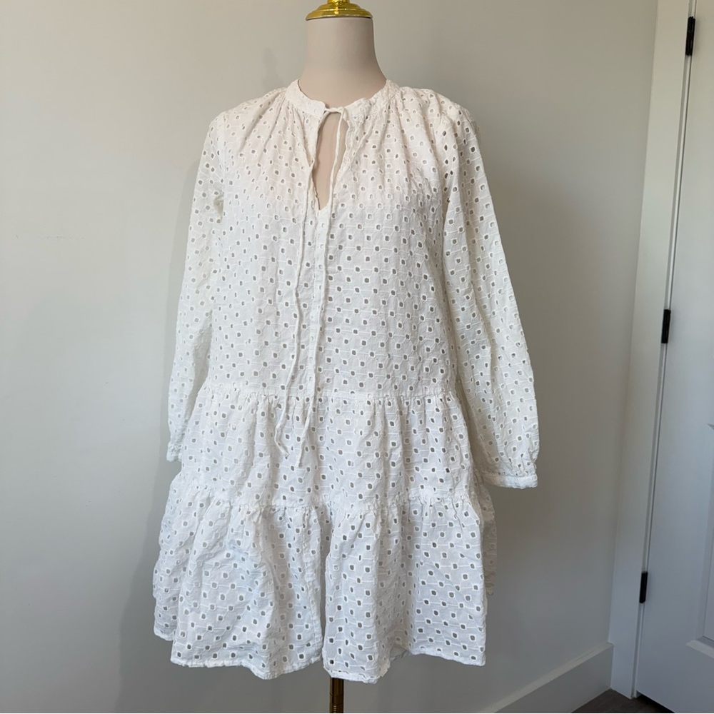 ASOS White Long Sleeve Eyelet Dress